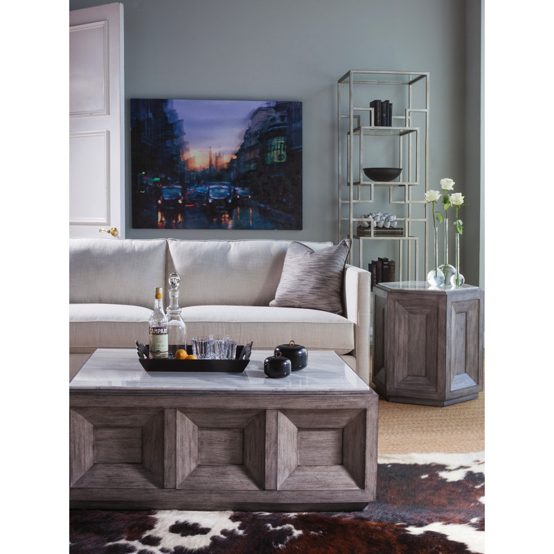 Gray Mahogany Rectangular Cocktail Table with Marble Top
