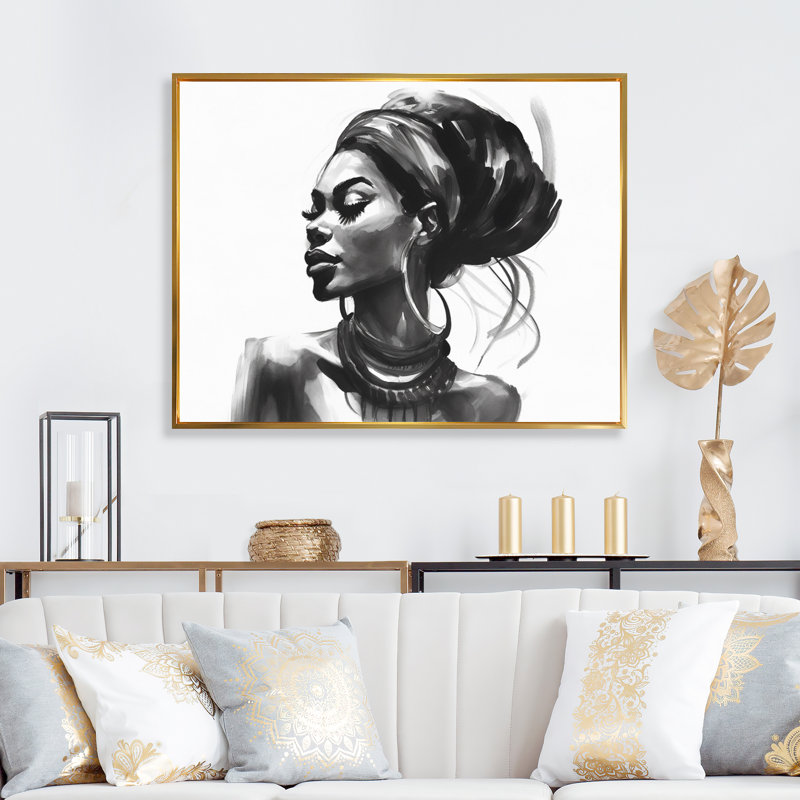 Femme afro-américaine Pierce I - Portrait, impressions sur toile, Cadre flottant doré, H 30 po x l 40 po x P 1,5 po
