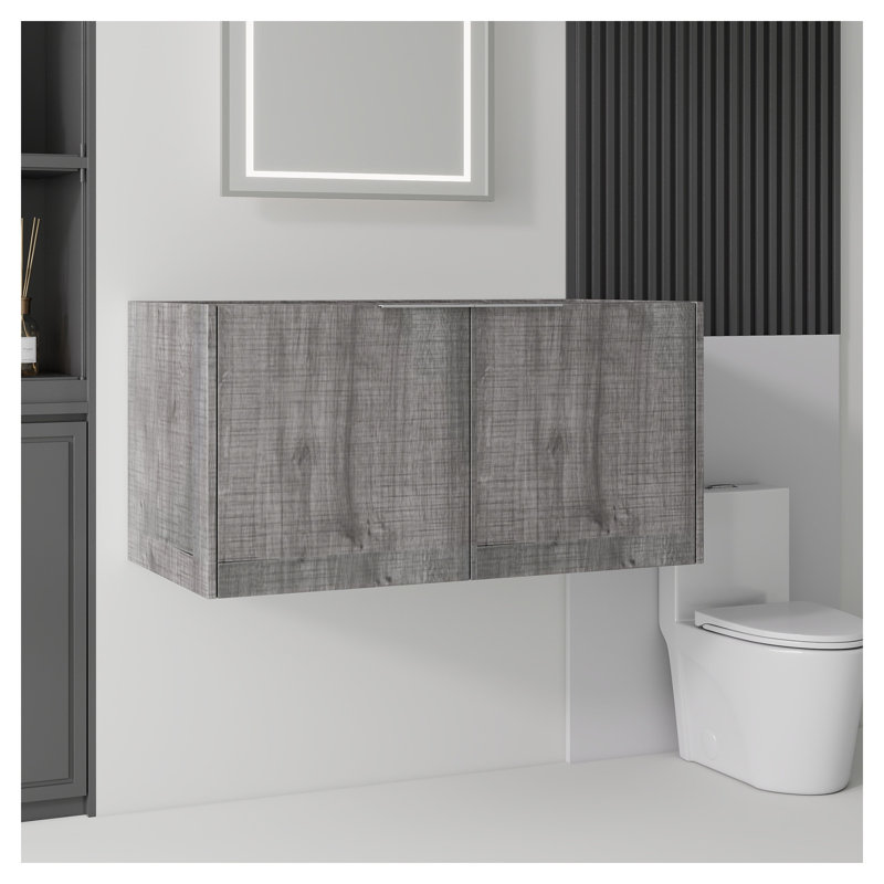 Meuble-lavabo flottant de 36 po de largeur en contreplaqué mural gris avec portes à fermeture en douceur (lavabo non inclus)