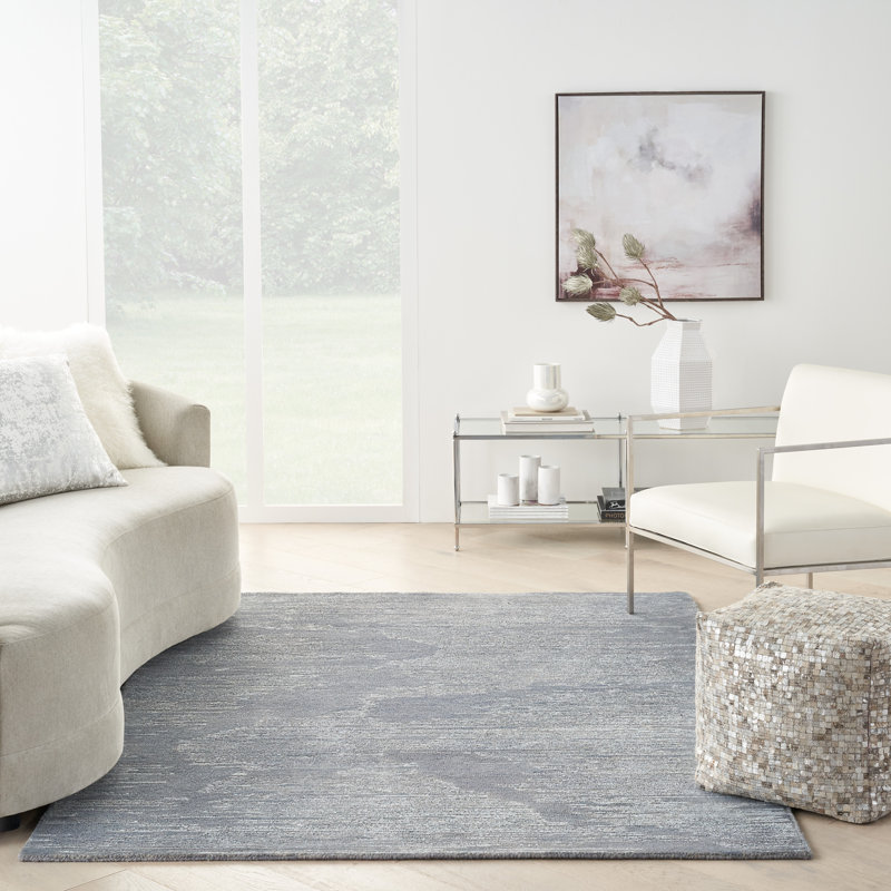 Abstract Area Rug in Blue/Ivory, Rectangle 4' x 6'