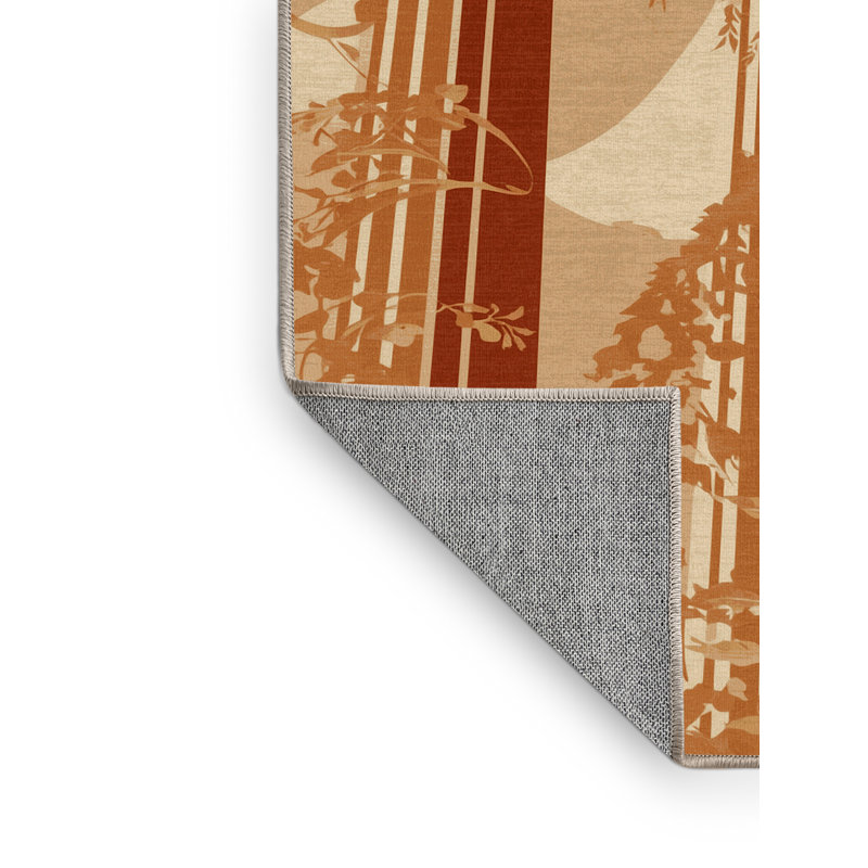 Machine Washable Madiun Classic Floral Rug in Brown – Beige Binding, 7x9