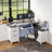 Office L-Shaped Executive Desk With 3-In-1 Charging Station & RGB LED Keyboard Tray & Adjustable File Storage Space