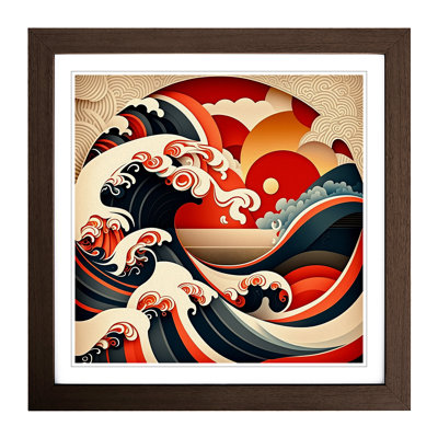 Japanese Wave Constructivism - Single Picture Frame Print on Wood