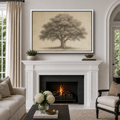 Vintage Oak Tree Botanical Nature Illustration Rustic Charm – Pictures Framed Canvas Print Wall Art