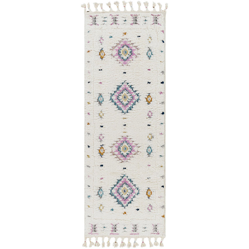 Diemer Machine Woven Blue/Cream/Pink Area Rug, Runner 2'7" x 7'3"