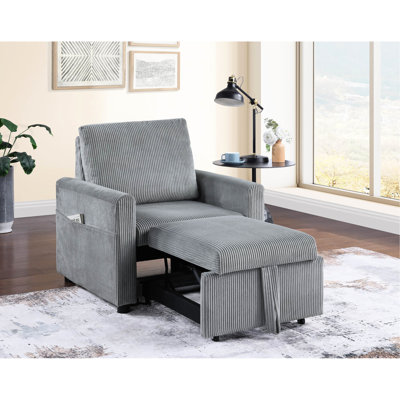 Fauteuil en velours côtelé l 32,5 po - Chaise longue et poche latérale pour un look élégant et moderne