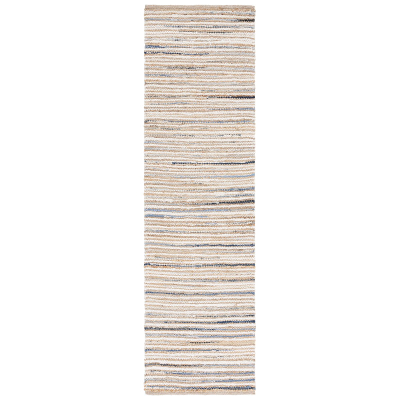 Abott Woven Jute/Canvas/Cotton Rug in Beige/Natural/Light Blue, Runner 2'3" x 8'