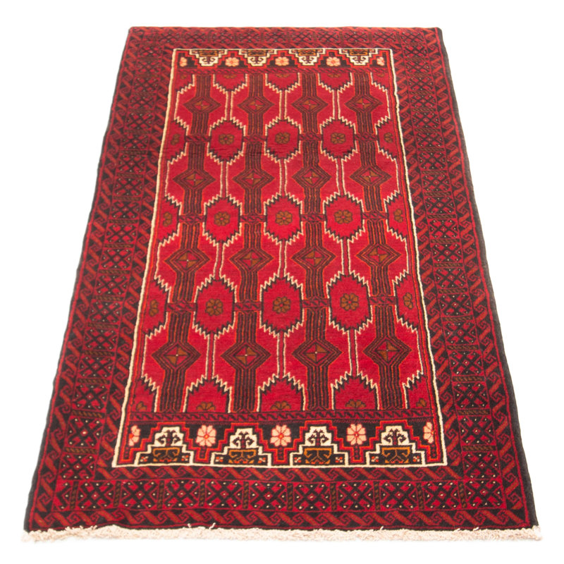 Tapis rouge en laine noué à la main de conception unique 3 pi 7 po x 7 pi 4 po One Age of a Kind Kind