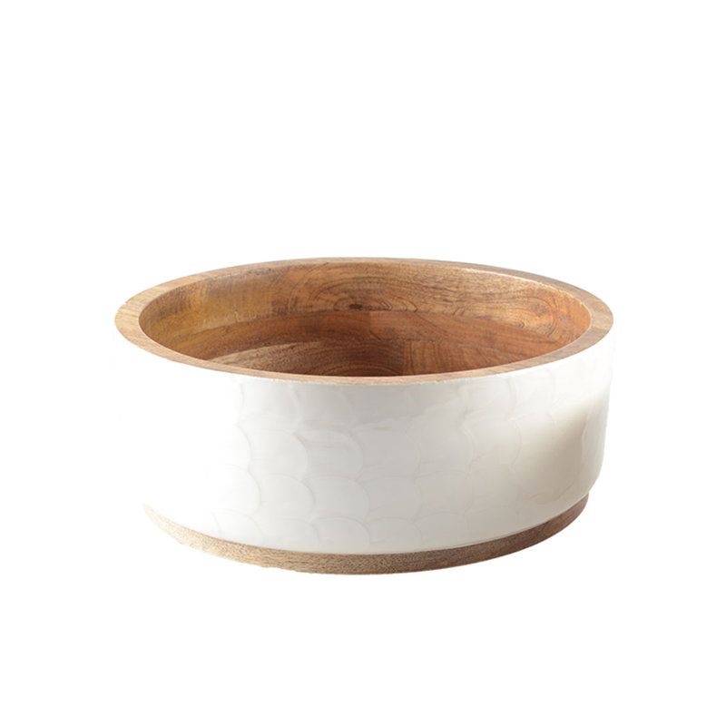 WHITE PEARL MANGO WOOD SALAD BOWLS 23CM AND 30CM - SET OF 2