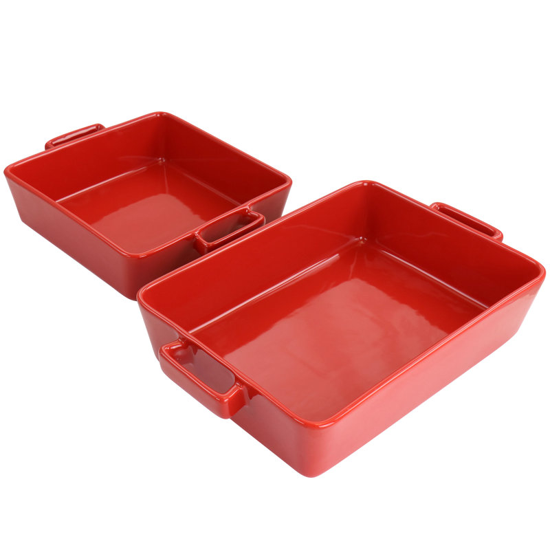 Martha Stewart 2 Piece Stoneware Square And Rectangle Baker Set In White, Red