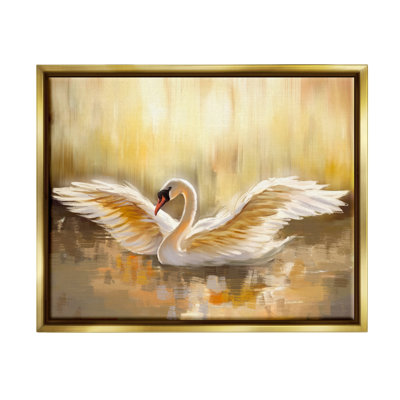 Au-871-Framed " Swan Wings Sunlit Wildlife Pond " by Ziwei Li