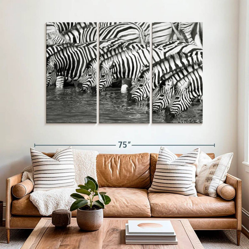 Brampt Etosha Drinking Zebras, 42" H x 65" W