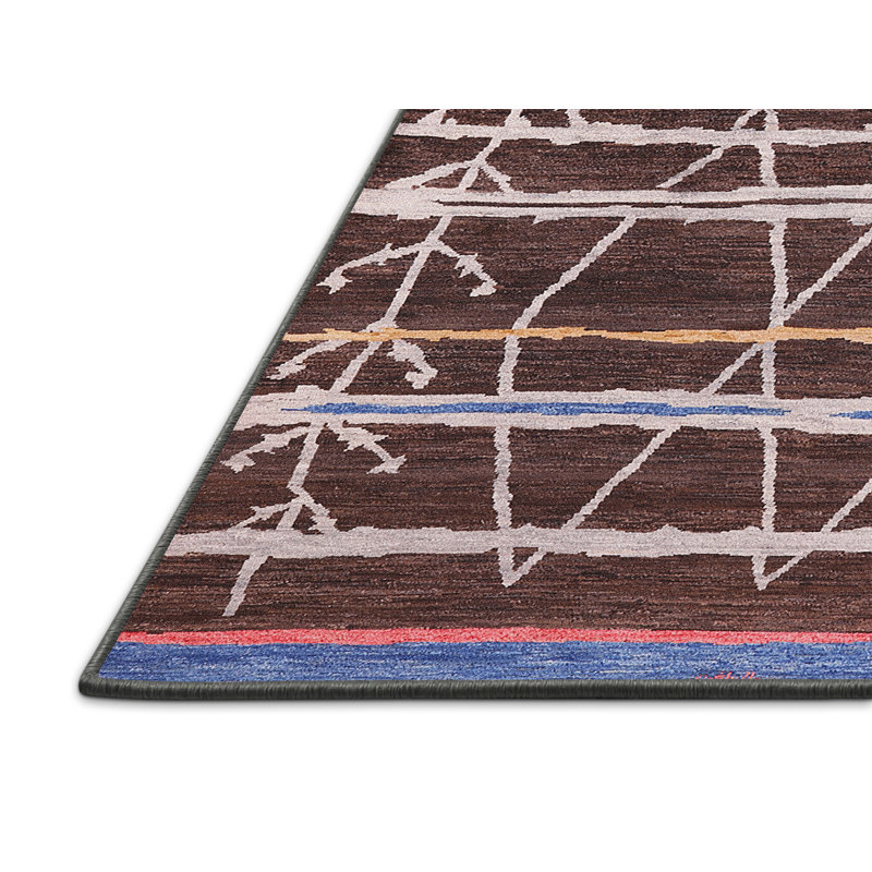 Tapis brun à motif géométrique, Rectangle 2 pi x 4 pi