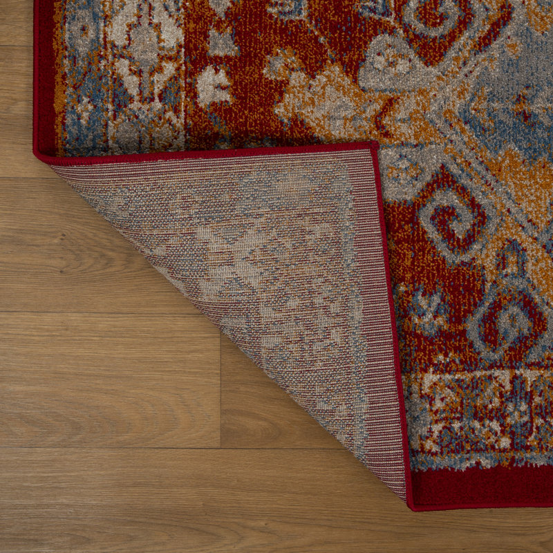Tapis marocain à motif floral rouge Luxe Collection 86 Incas, Rectangle 7 pi 6 po x 10 pi