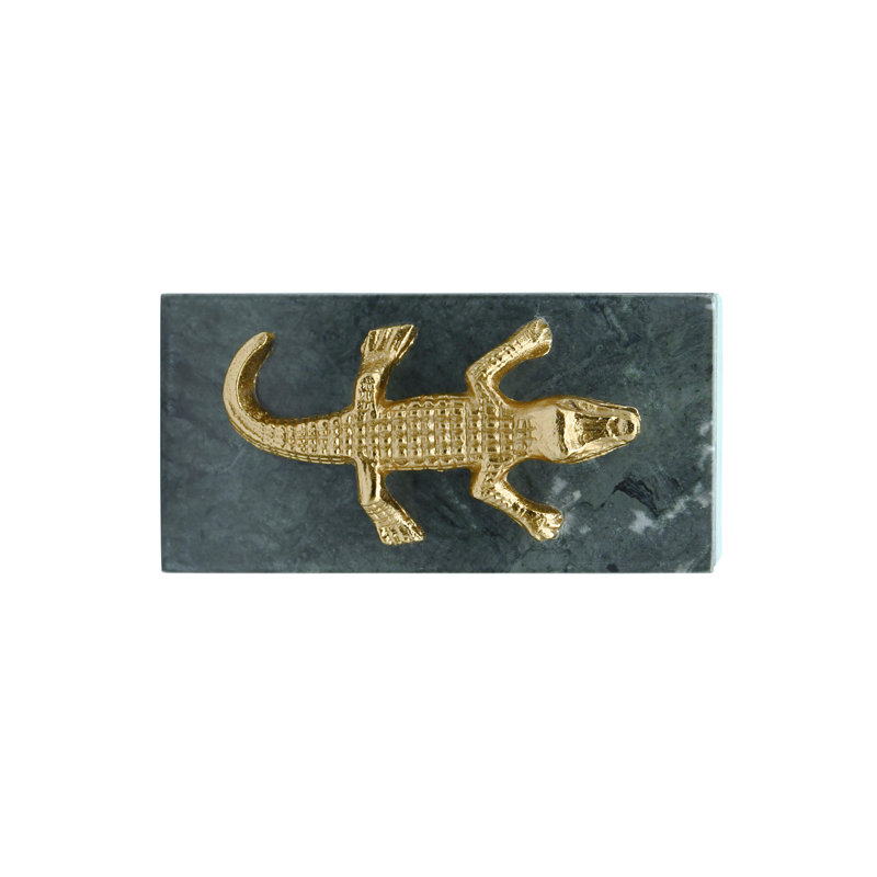 Green Marble Decorative Box with Brass Alligator Handle