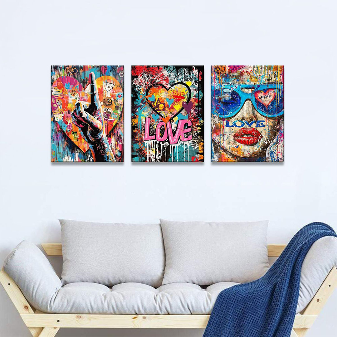 Banksy Wall Art Graffiti Wall Decor Pop Art Street Pictures For Bedroom Living Room Fashion Women Paintings Canvas Prints Abstract Gesture Love Sign P