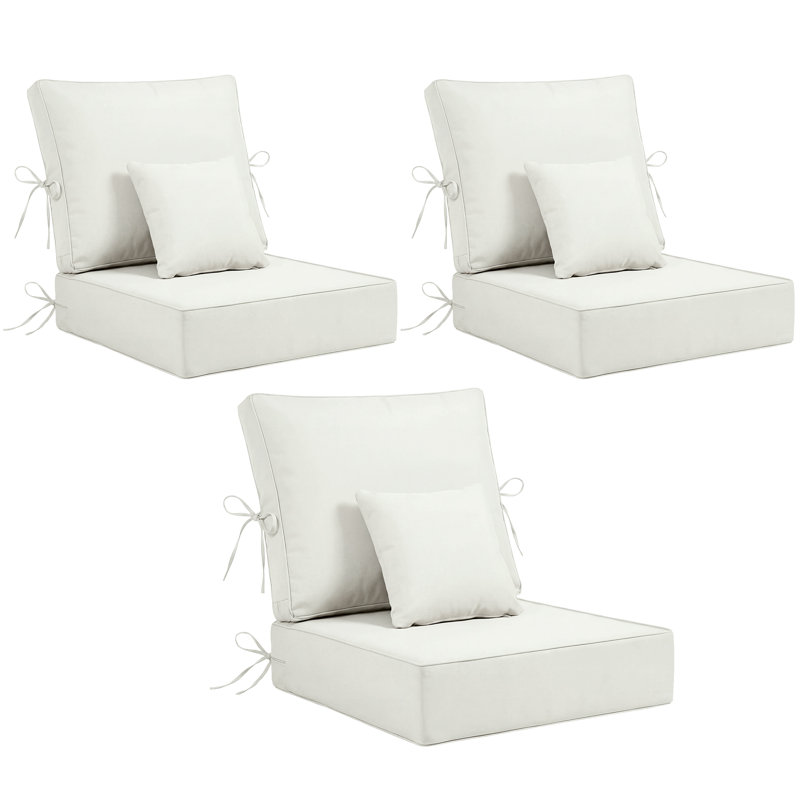 Outdoor Chair Cushions 24 x 24  x 6  Inch, Outdoor Replacement Cushion Set of 3, Back & Seat Patio Cushions for Outdoor Furniture,  Weather Resistant Patio Chair Cushions with Removable Cover and Straps, Beige