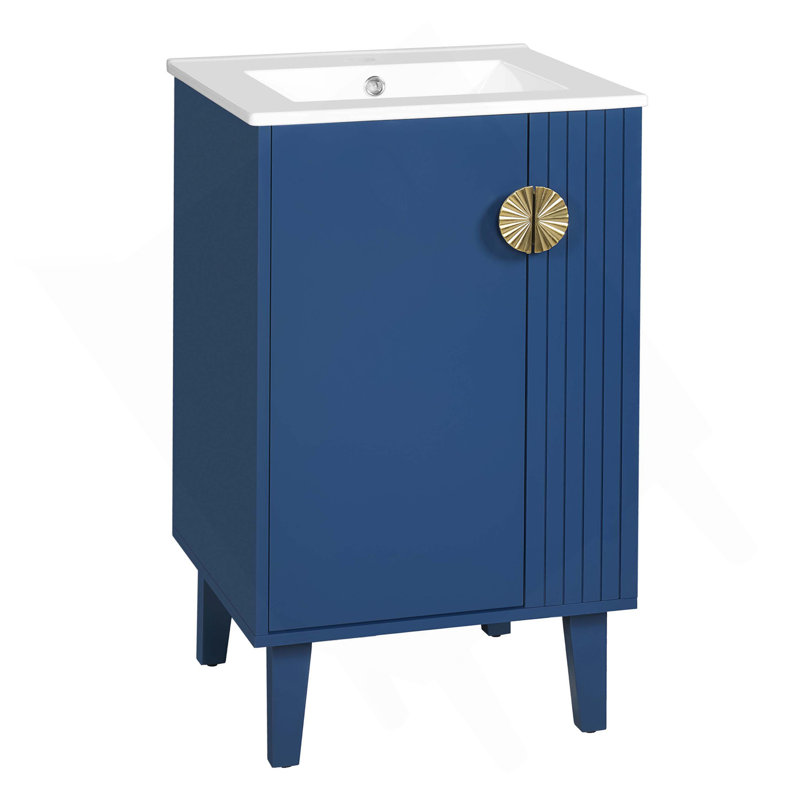 Meuble-lavabo de 20 po avec lavabo en céramique, Bleu