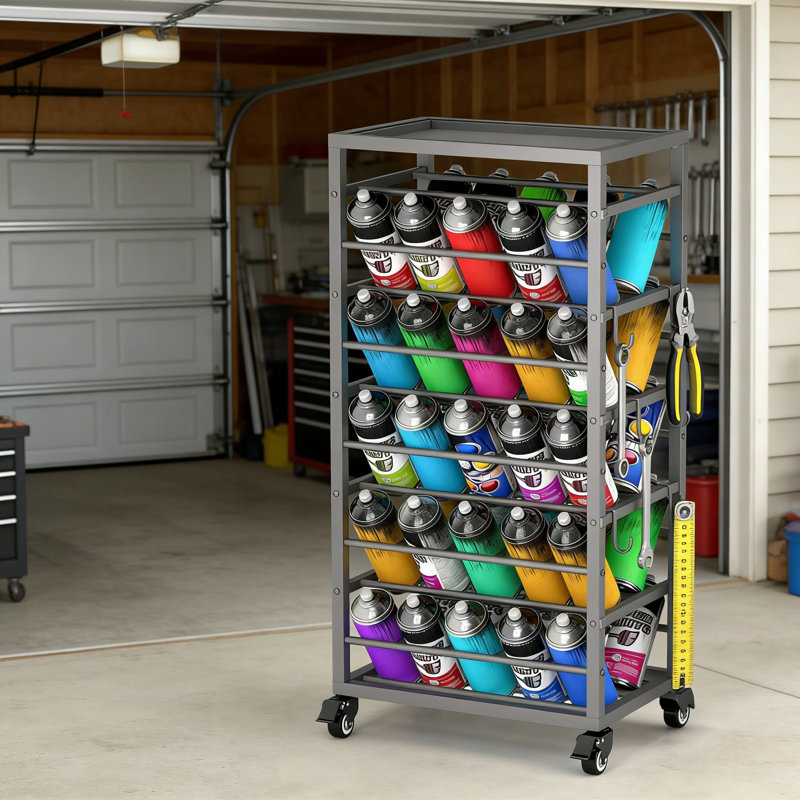Chariot de peinture en aérosol en métal robuste avec plateau de rangement et roues verrouillables, support de rangement mobile pour garage, atelier et espace de travail