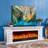 White Solid Wood TV Cabinet Heating Fireplace-117792804