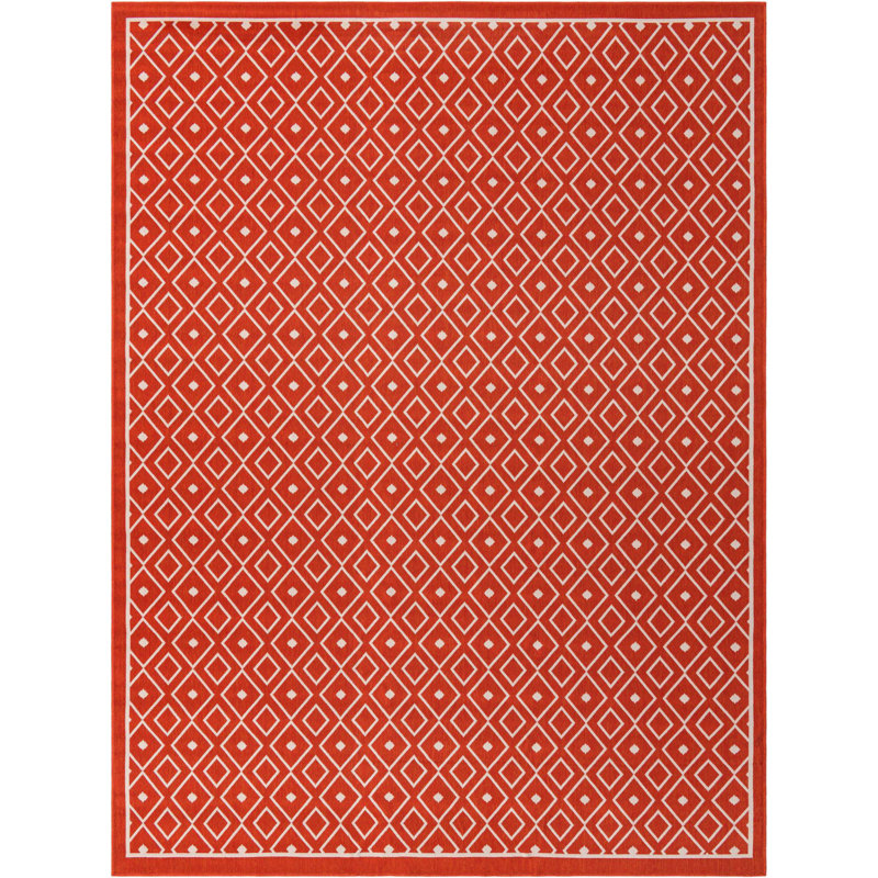 Tapis d'extérieur Preen couleur ivoire rouge, Rectangle 9 pi x 12 pi