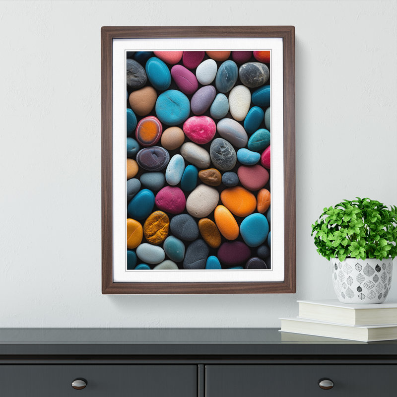 Pebbles Colour Field - Single Picture Frame Print on Wood, Walnut Framed, 46cm H x 34cm W x 2cm D