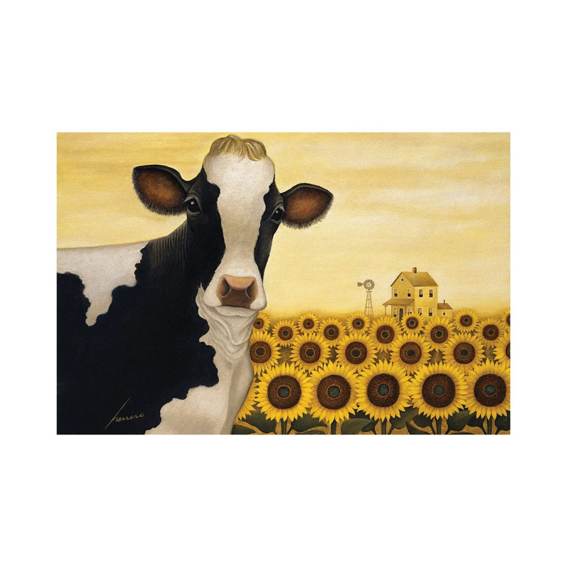 Sunflower Cow 1 Piece Wrapped Canvas Painting, 20.32 cm H x 30.48 cm W