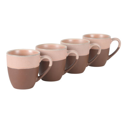 Gibson Elite William Crest 4 Piece Coffee Mug Set, 15oz Stoneware Cups, Reactive Glaze Finish, Round Large Coffee Mugs, Microwave & Dishwasher Safe - Pink