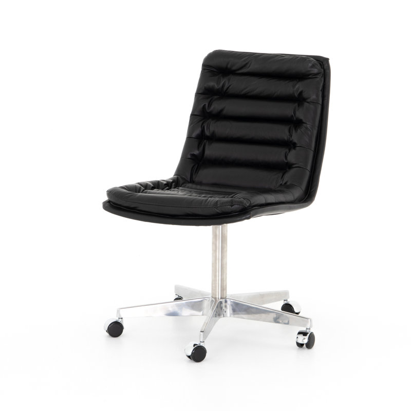 Malibu Leather Swivel Task Chair, Rider Black Genuine Leather