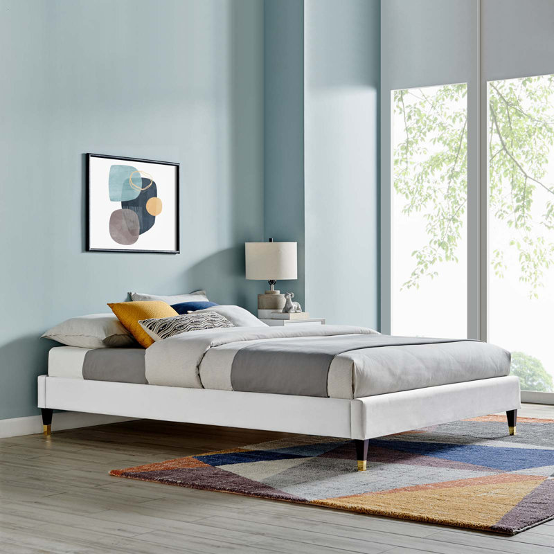 Structure de lit Harlow Performance, Double, Velours gris pâle