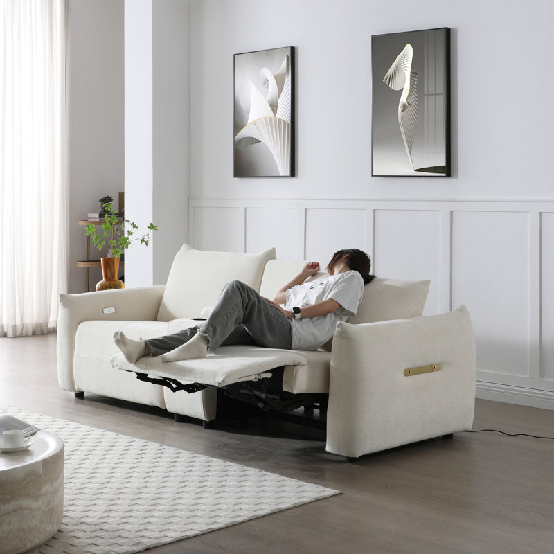 Canapé rembourré et relevable avec 2 porte-gobelets et rangement, alimentation USB, H 35,8 po x l 96,8 po x P 37 po, 3, Beige