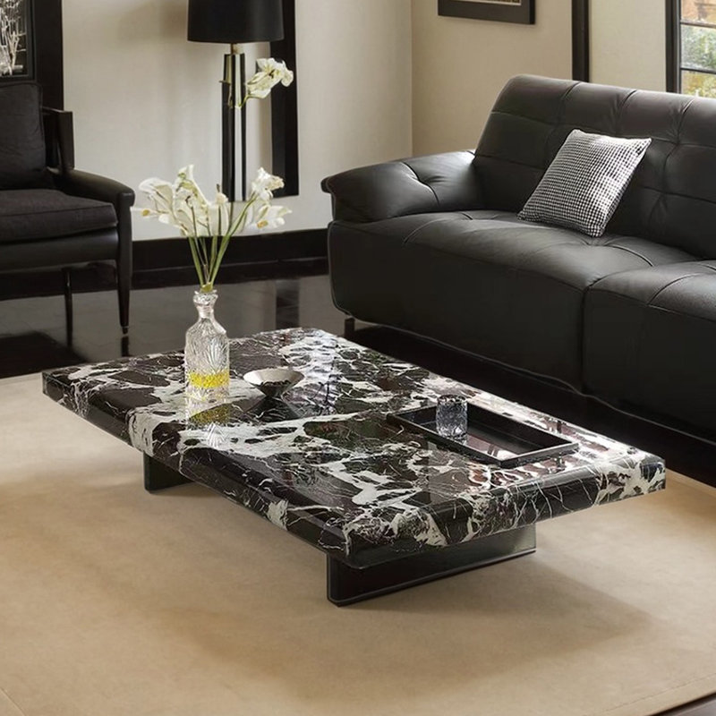 Italian rectangular marble coffee table, 12.6" H x 47.2" L x 31.5" W