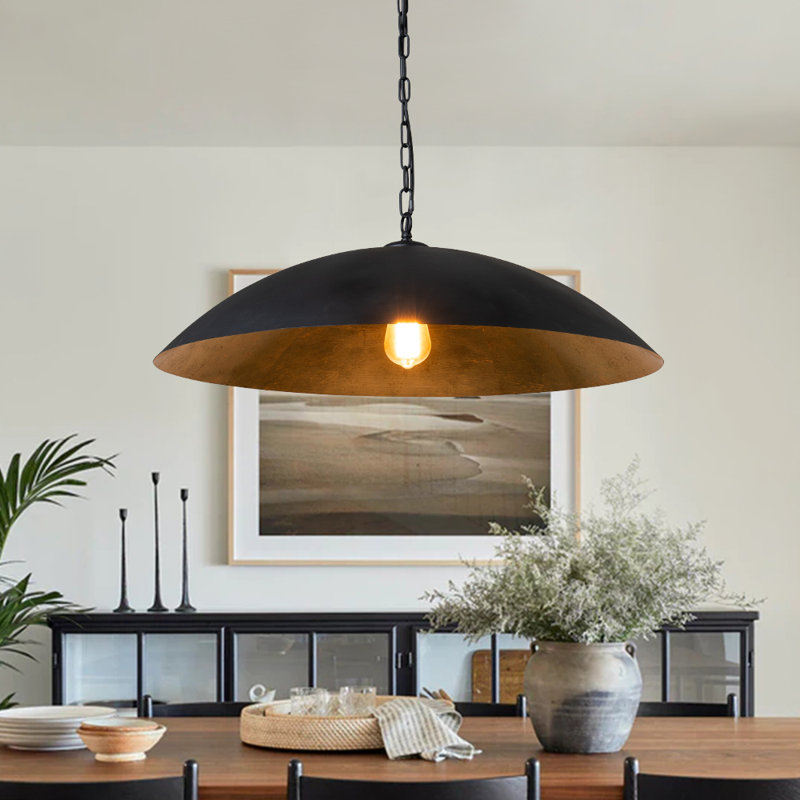 Luminaire suspendu en forme de dôme à 1 lumière Alshat, Noir