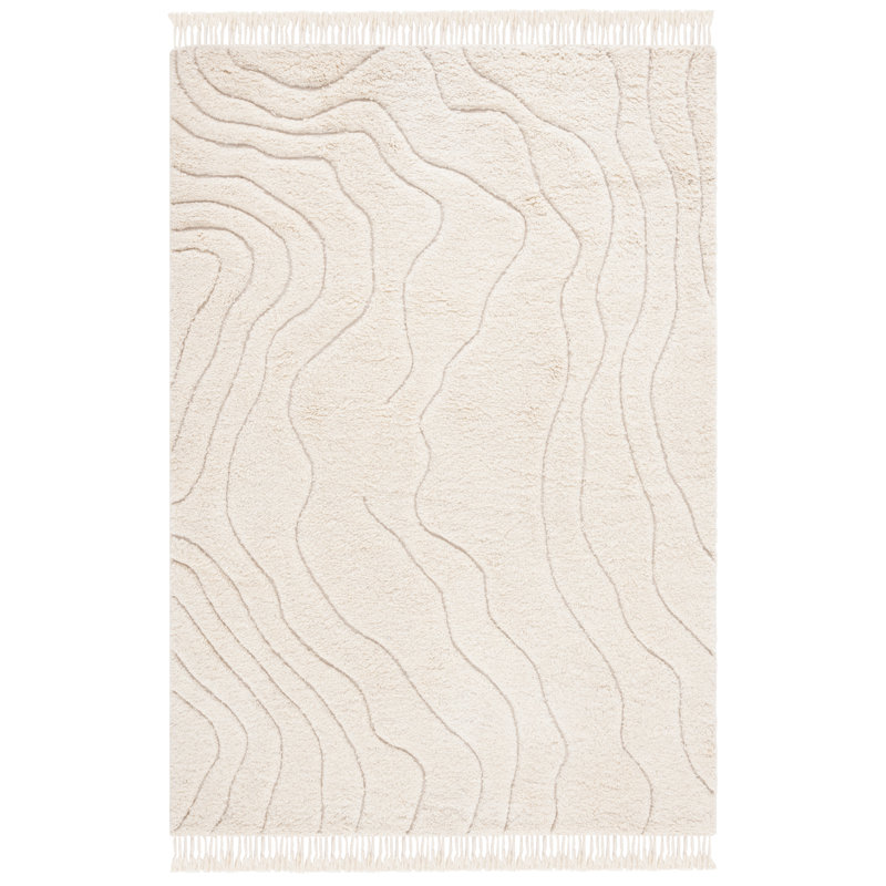 Tapis ivoire / en laine tissé à la main Maspeth, Rectangle 8 pi x 10 pi