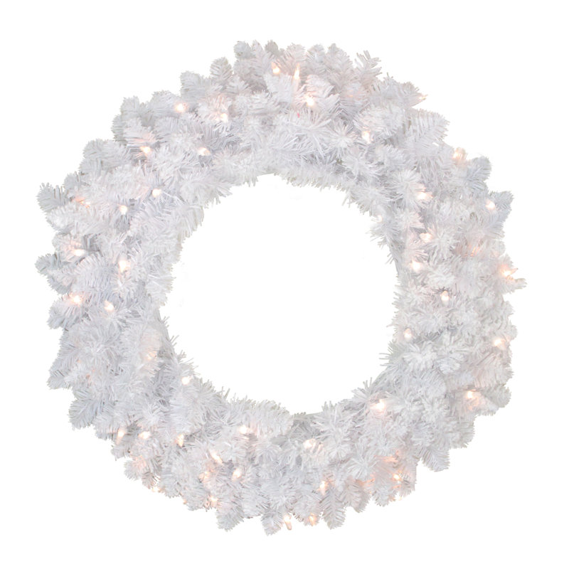 Couronne de Noël artificielle blanche pré-éclairée en flocons - lumières claires, H 36 po x l 36 po x P 6 po