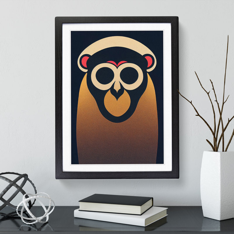 Monkey In Abstract No.3 - Wrapped Canvas Print, 34cm H x 25cm W x 2cm D, Black Framed