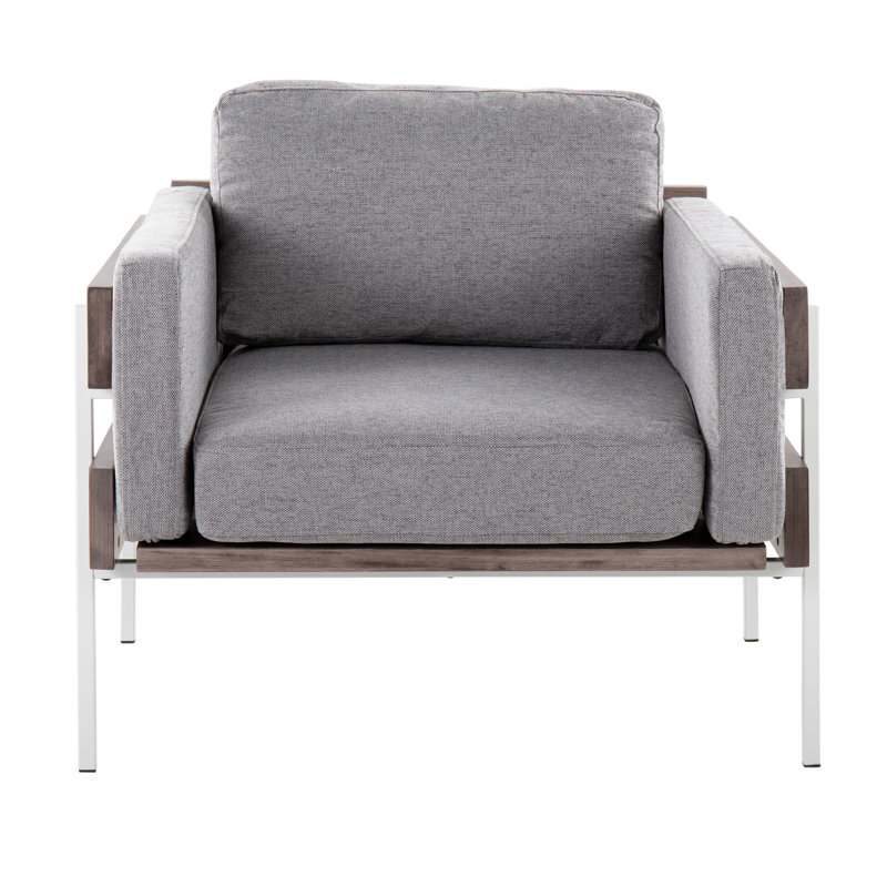 Upholstered Armchair, White/Grey, Light Gray Polyester