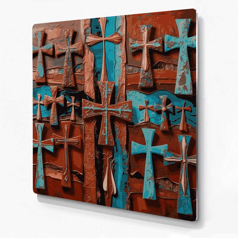 «Southwestern Patterns» Apache Crosses 201, art mural en métal brun, H 8 po x l 8 po