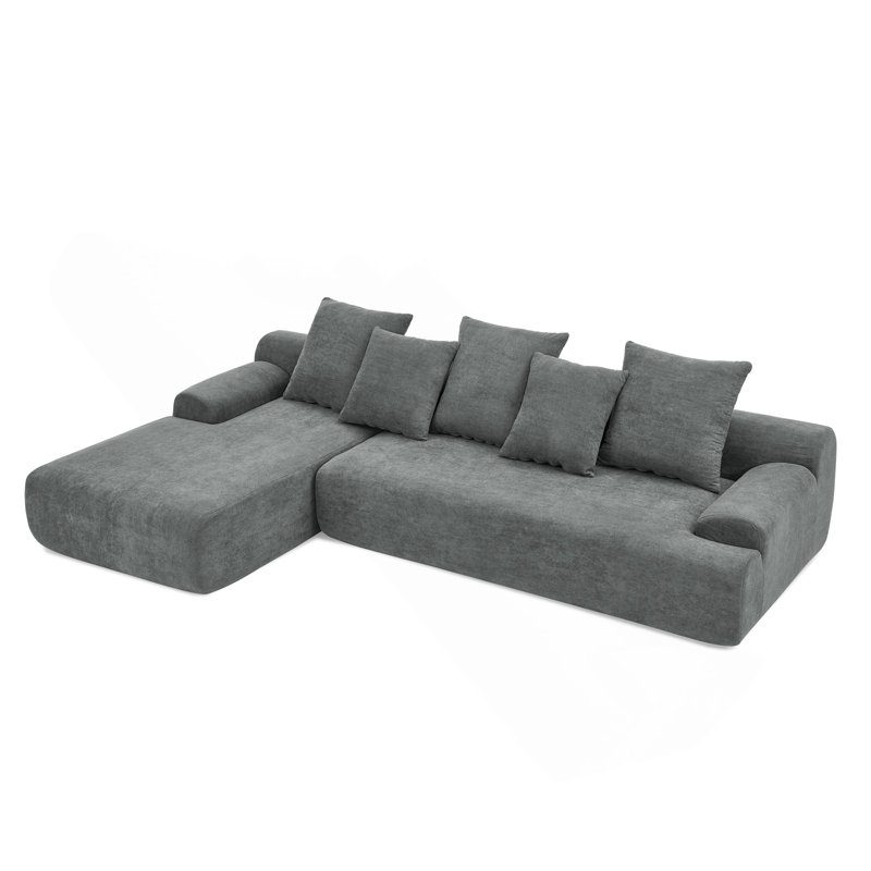 Canapé modulaire rembourré en L 110,25 po x 67 po, canapé modulaire compressé avec combinaison libre pour la chambre du salon, velours Melange, gris