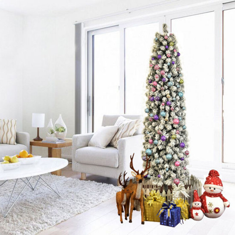 Arbres de Noël 7,5 pi, arbre à crayons classique avec flocons de neige blancs, non éclairé