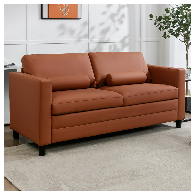 Fowzia 50.07'' Faux Leather Sleeper Sofa,  Dark Gray Faux Leather