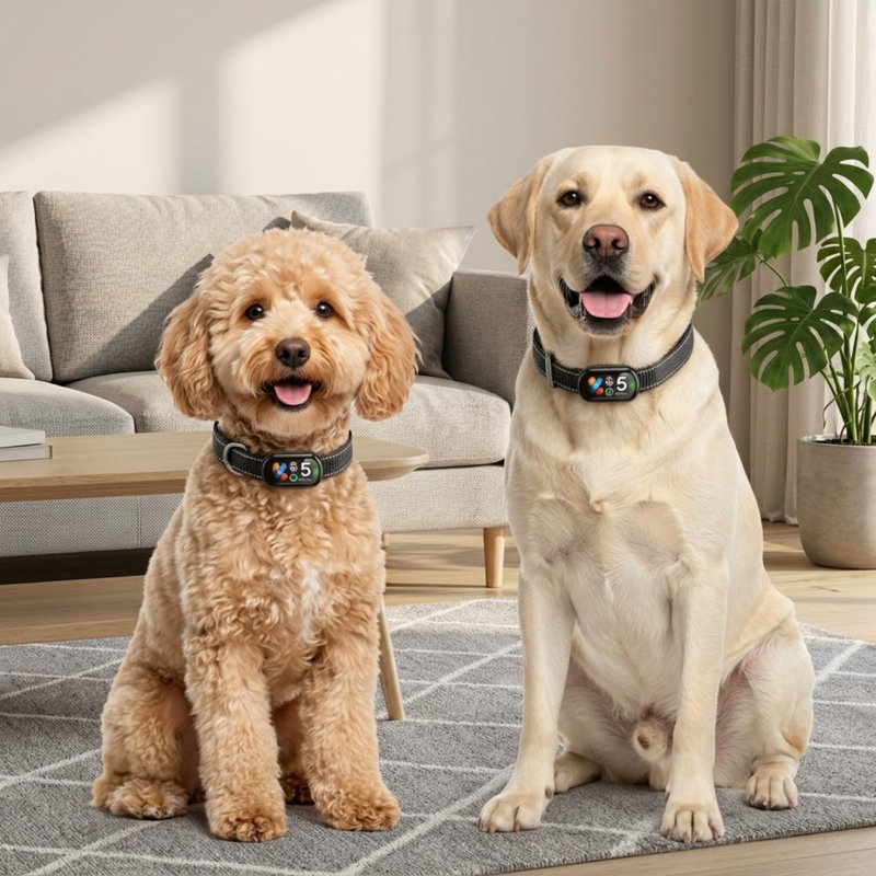 Collier anti-aboiements pour grands chiens de taille moyenne, bips et vibrations, mode de protection intelligent, sensibilité réglable, imperméable IP67, ultra-léger, intérieur / extérieur