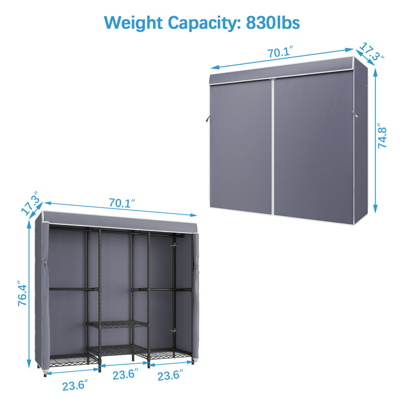 V-Series 70.1'' Metal Clothing Rack, Gray