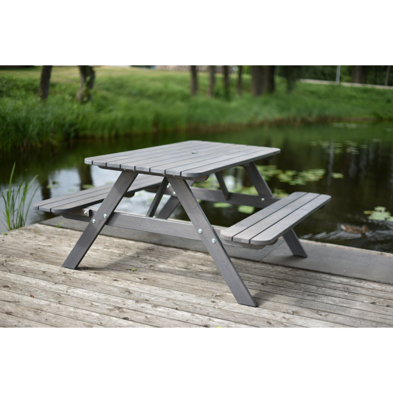 Olgrah 6 - Person Solid Wood Patio Dining Set Rectangular Table, Ash Grey