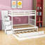 Lit superposé simple au dessus d'un lit double à 4 tiroirs avec lit gigogne simple, pouvant être divisé en 2 lits individuels-862993443
