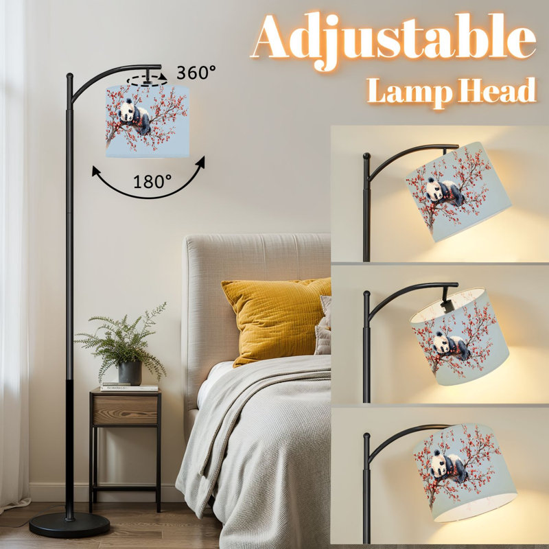 Lampe sur pied arc avec abat-jour réglable Mignon bébé panda jouant une fleur de style chinois Lampe sur pied géante