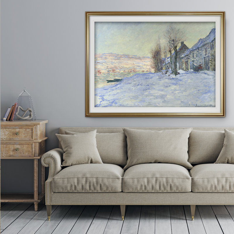 « soleil et neige » par claude monet print, H 20 po x l 24 po x P 1,5 po, Cadre noir