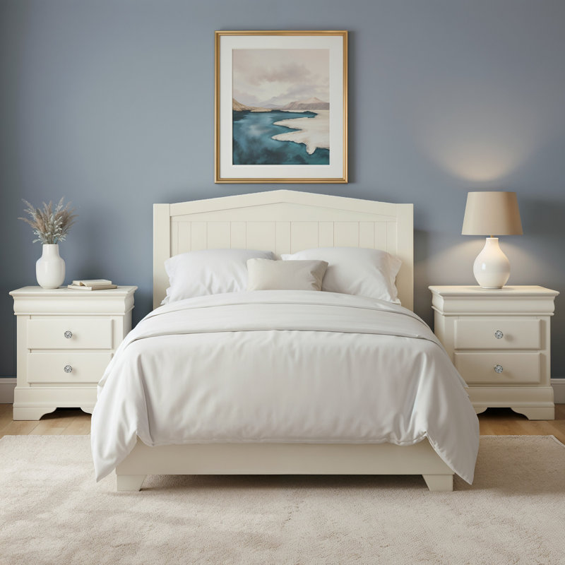 Barvelle Modern Classic 21.1" Solid Wood Fully Assembled 2 Drawer Nightstand, Ivory