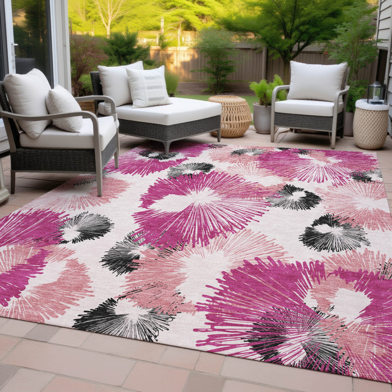 Machine Washable Indoor/Outdoor Colman ACN2132 Floral Rug, Rectangle 8' x 10'