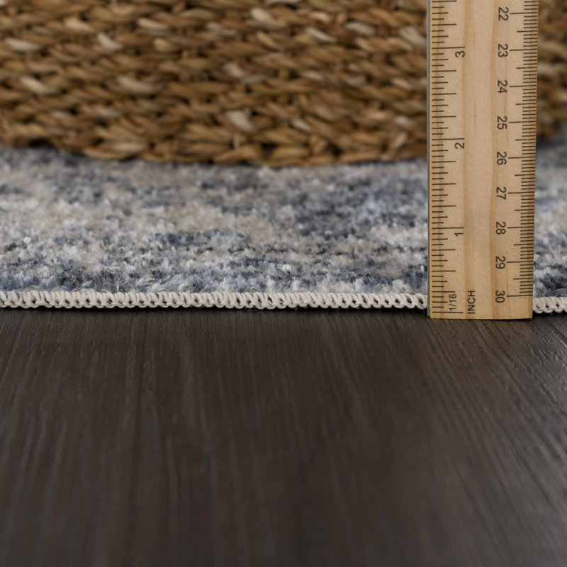 Tapis bleu / gris Oveda, Tapis de couloir 2 pi 7 po x 10 pi